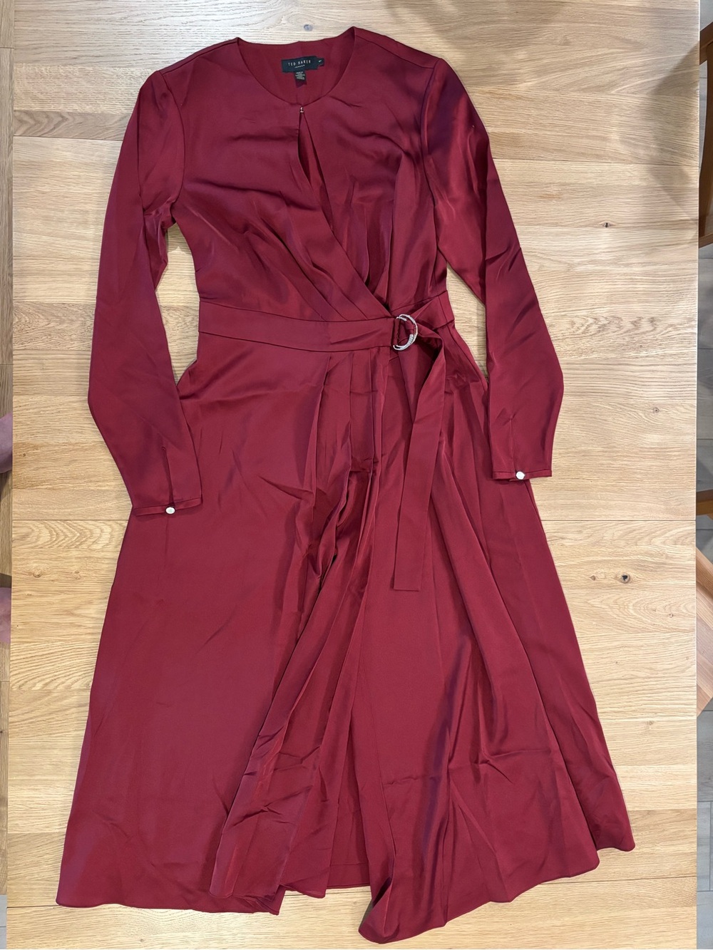 Ted Baker Wine-Red Long Sleeve Wrap Dress with Ring Belt